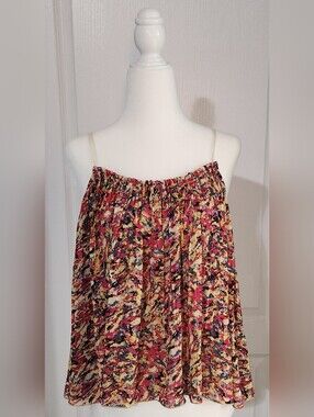 Floral Print Smocked Neck Tunic Top - Pink Multi